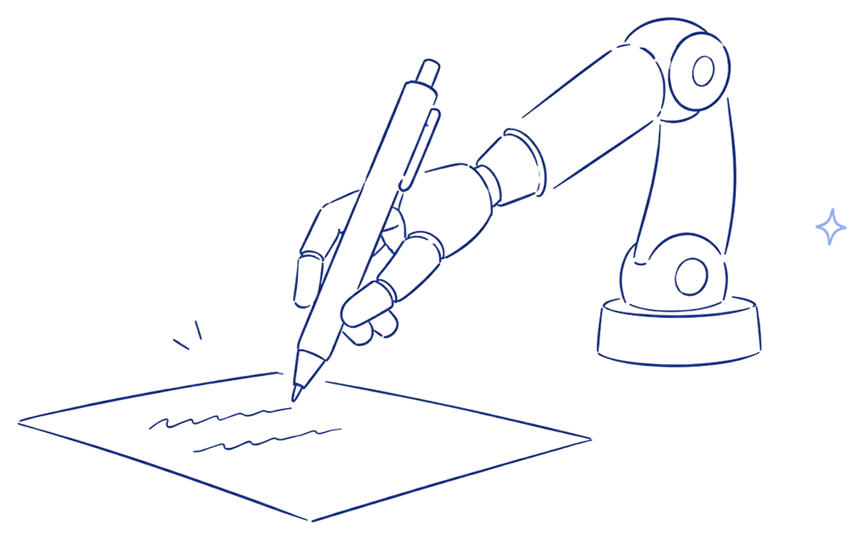 Robotic arm writing with a pen on a card