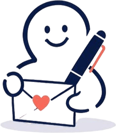 PenBuddy mascot holding a handwritten card