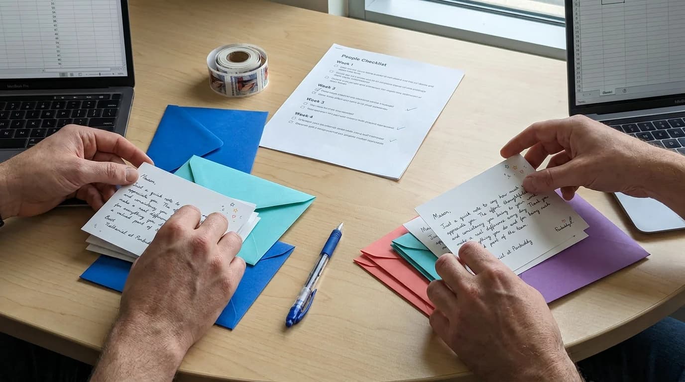Robotic pen preparing modern cards for an Employee Appreciation Day campaign
