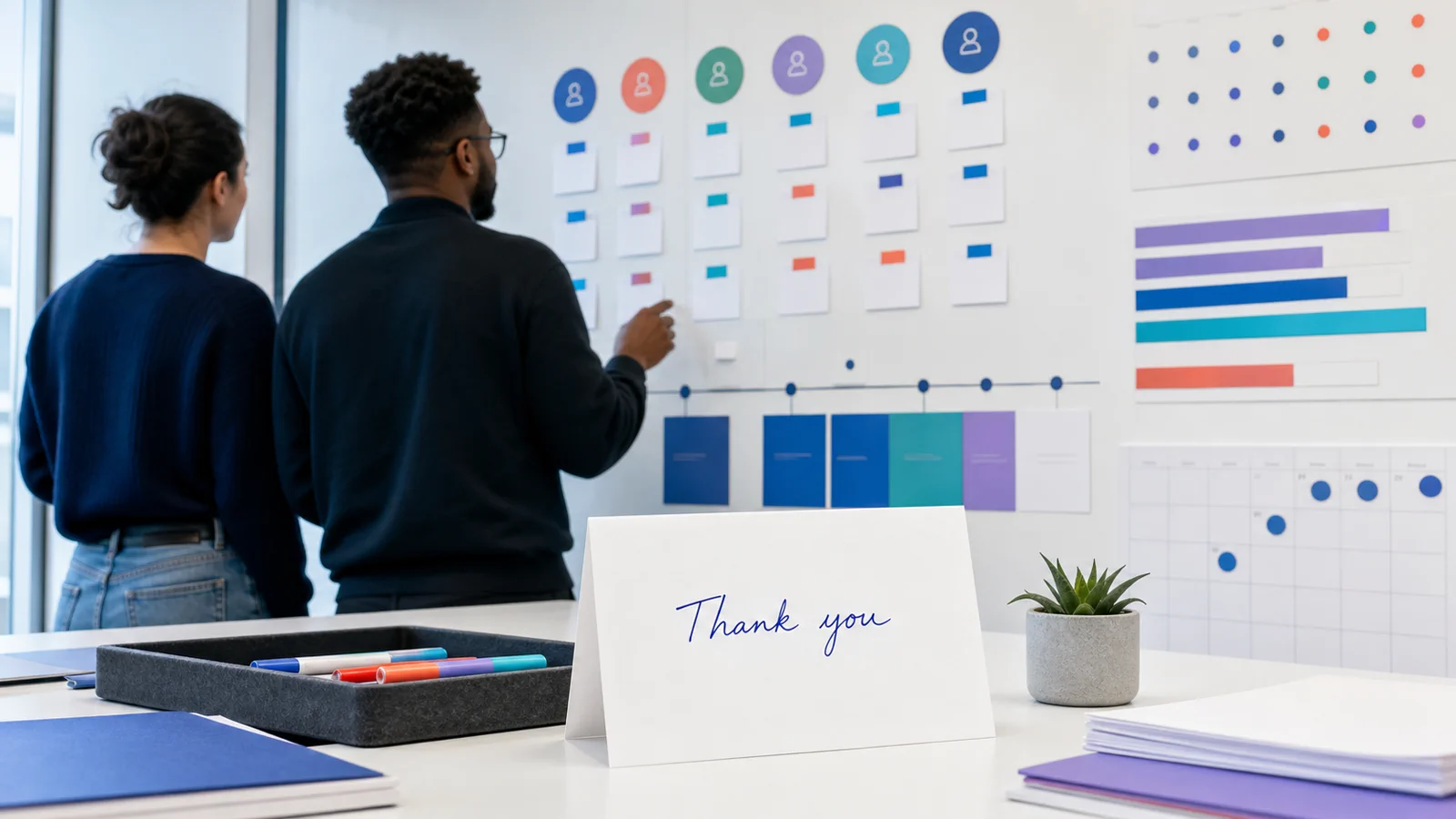 People Ops retention plan with a modern handwritten card and team planning artifacts