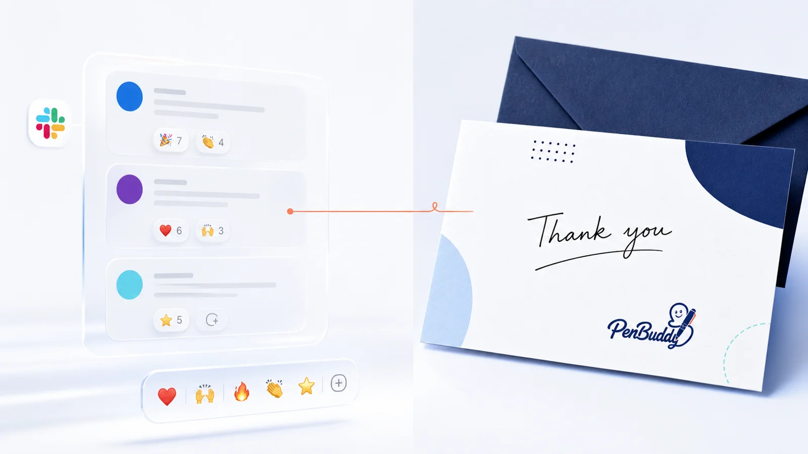 Slack recognition reactions contrasted with a mailed handwritten employee card