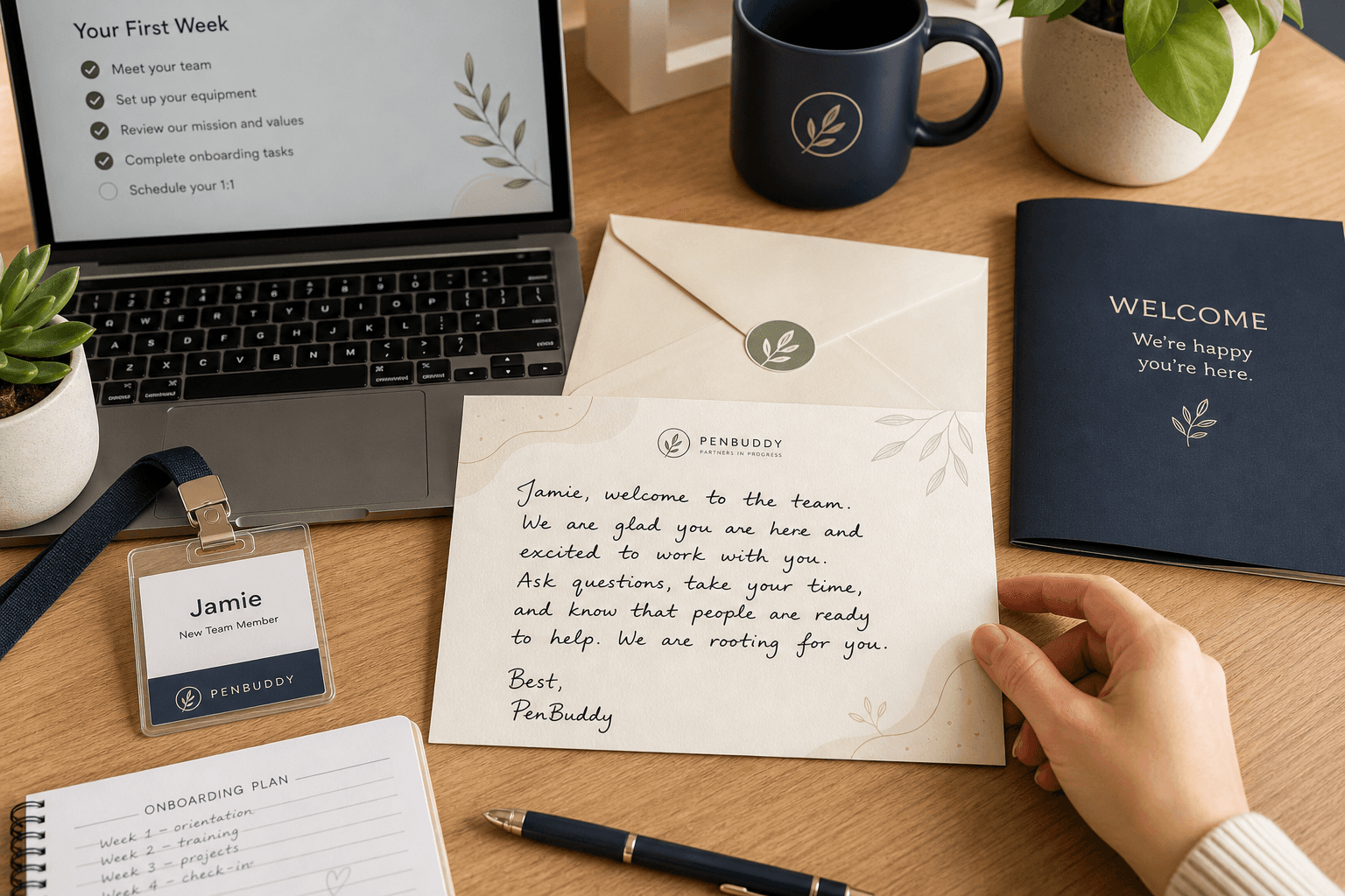 Welcome note cards for employee onboarding