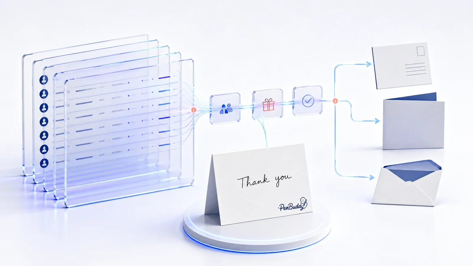 Roster data and handwritten mail shown as layered automation workflows