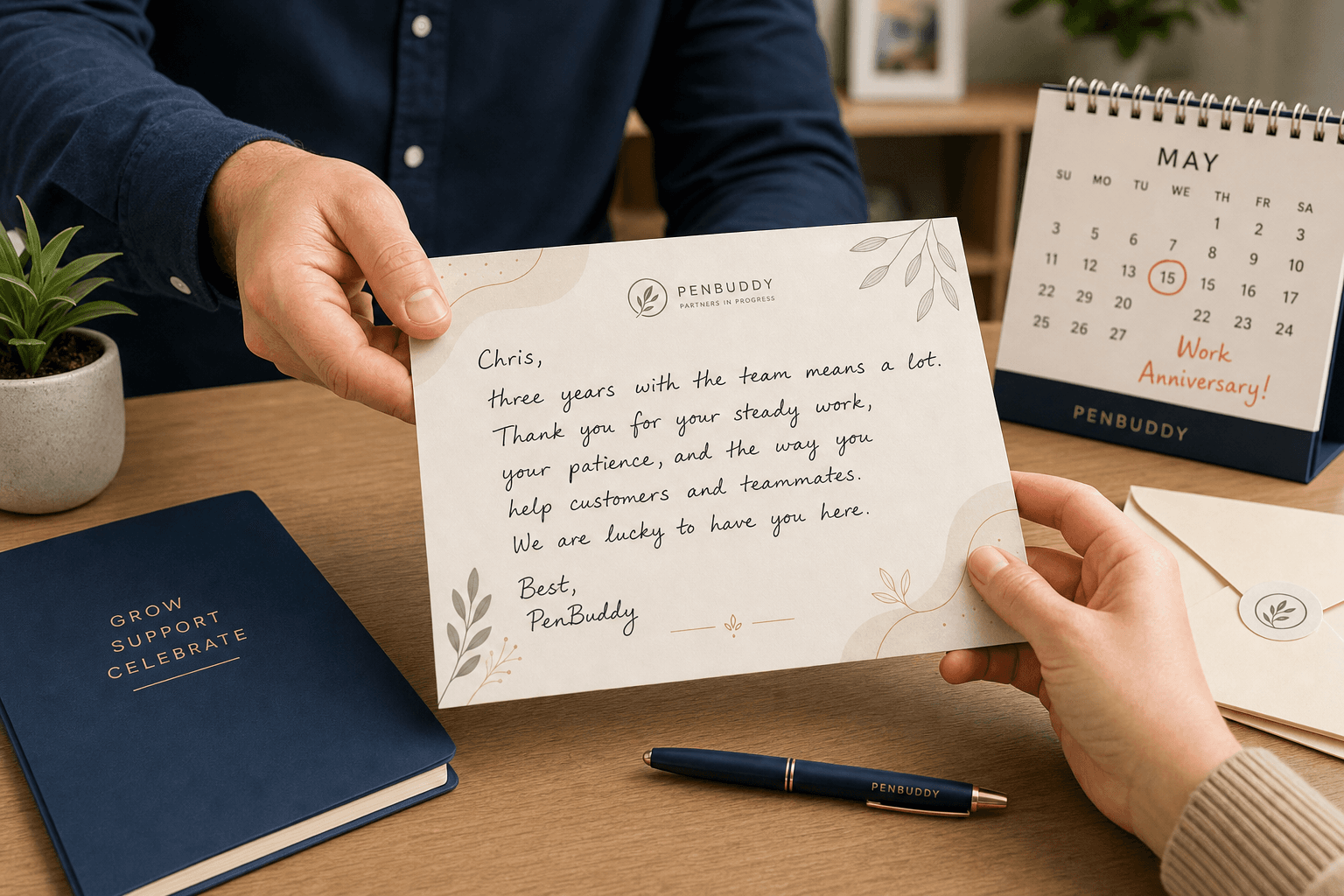 Stacks of milestone recognition cards for employees