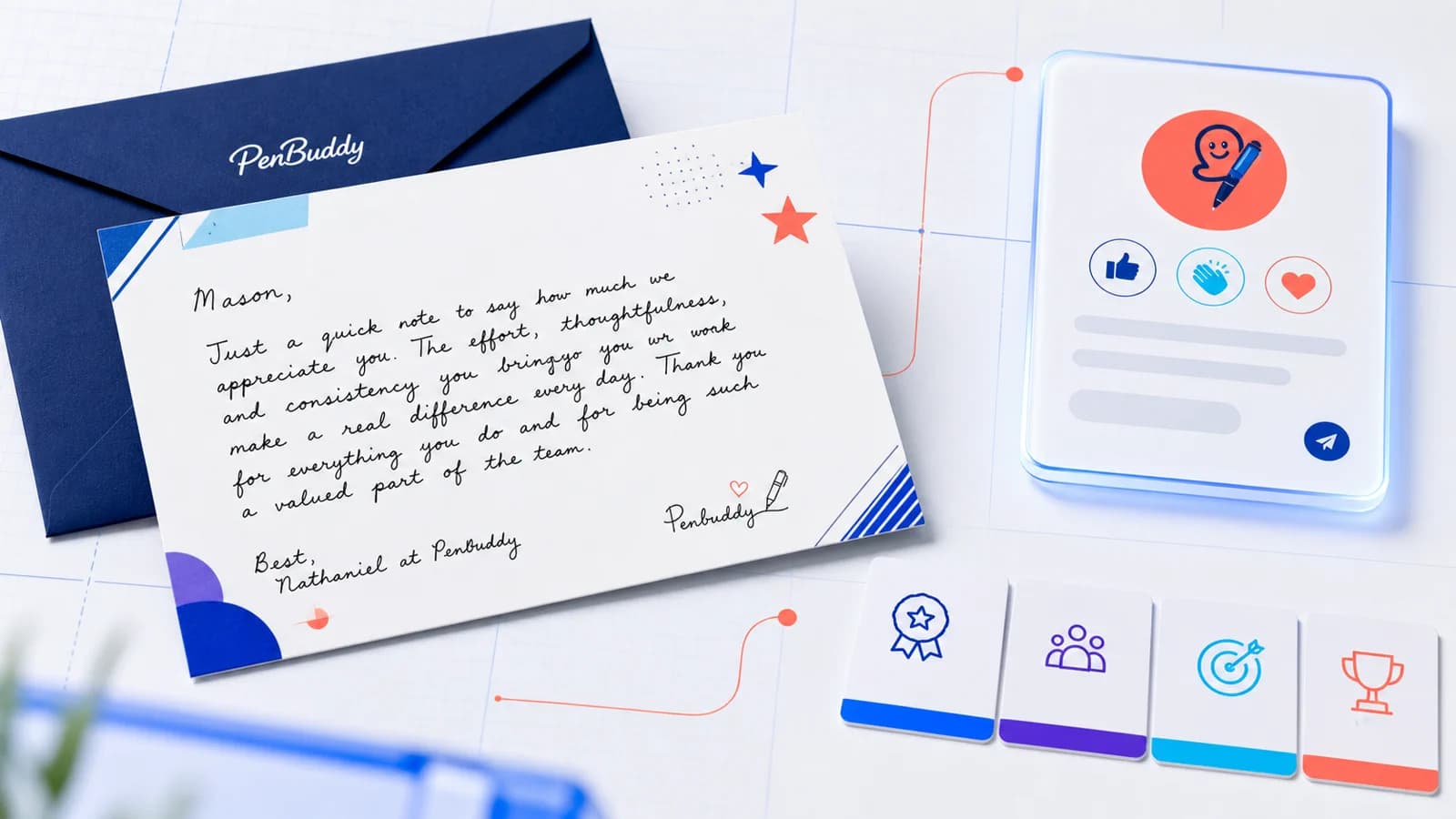 Modern handwritten card and digital recognition tools arranged for comparison