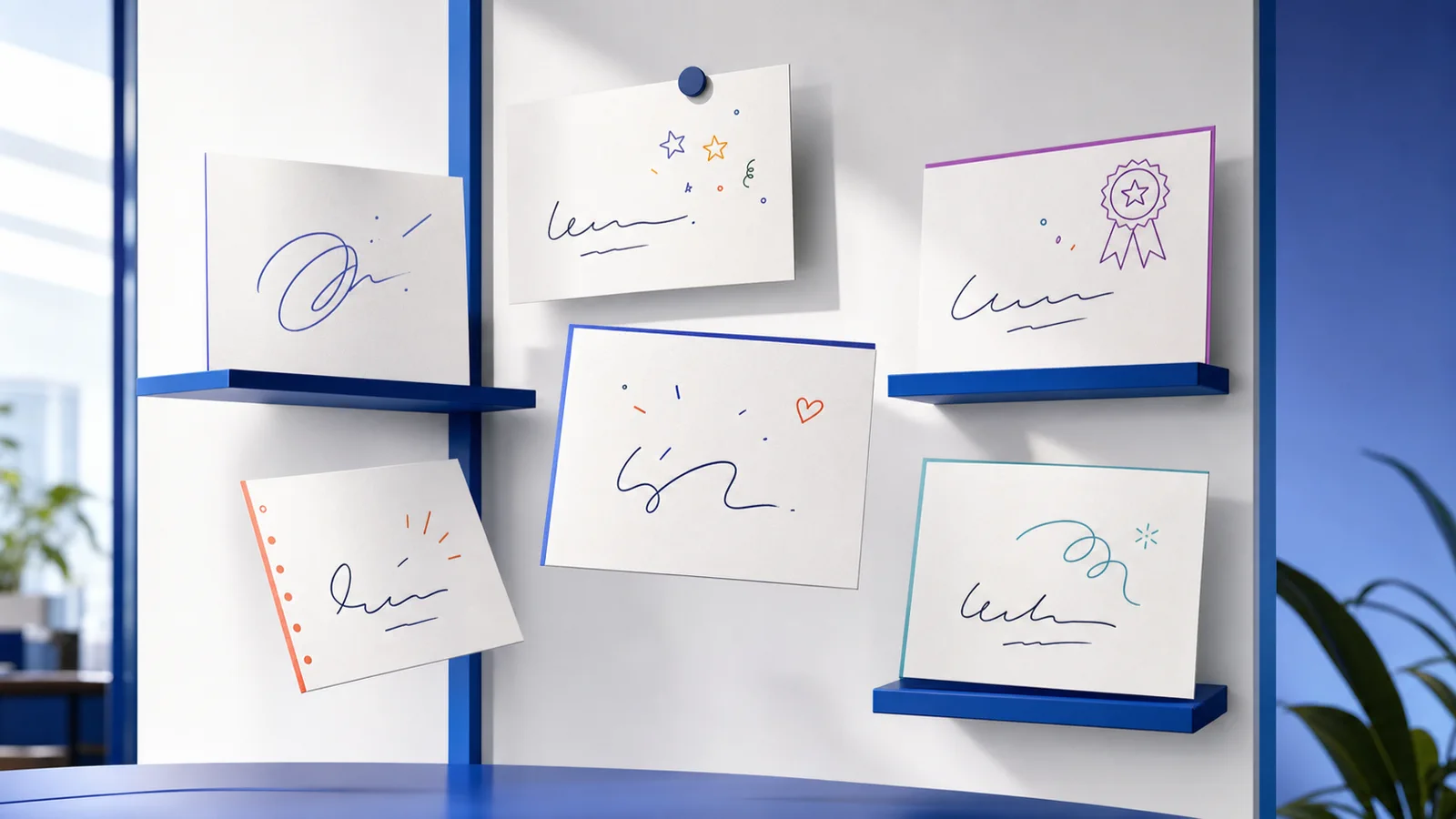 Modern handwritten employee cards for birthdays, anniversaries, welcomes, and thanks